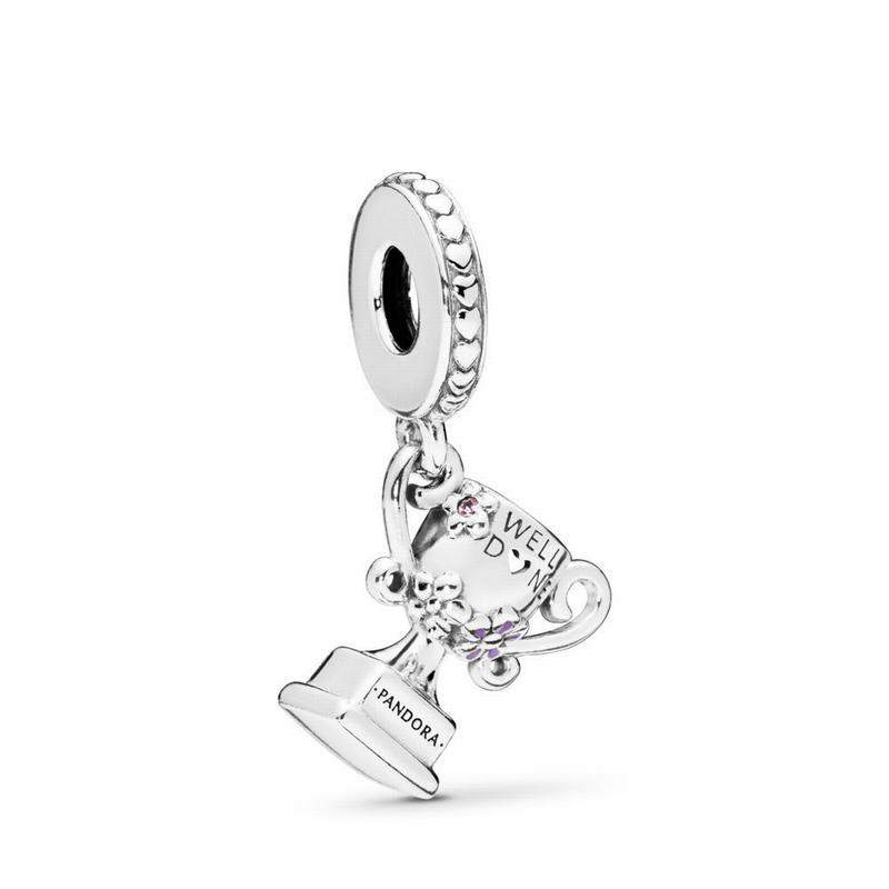 Pandora Achievement Trophy Dangle Charm Ireland - Sterling Silver/Enamel/Pink/Crystal - 318649DVZ